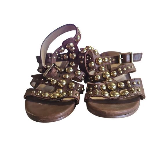 Brian Atwood Blaise Gold Stud Gladiator Sandals Brown Size 7 - Picture 4 of 8